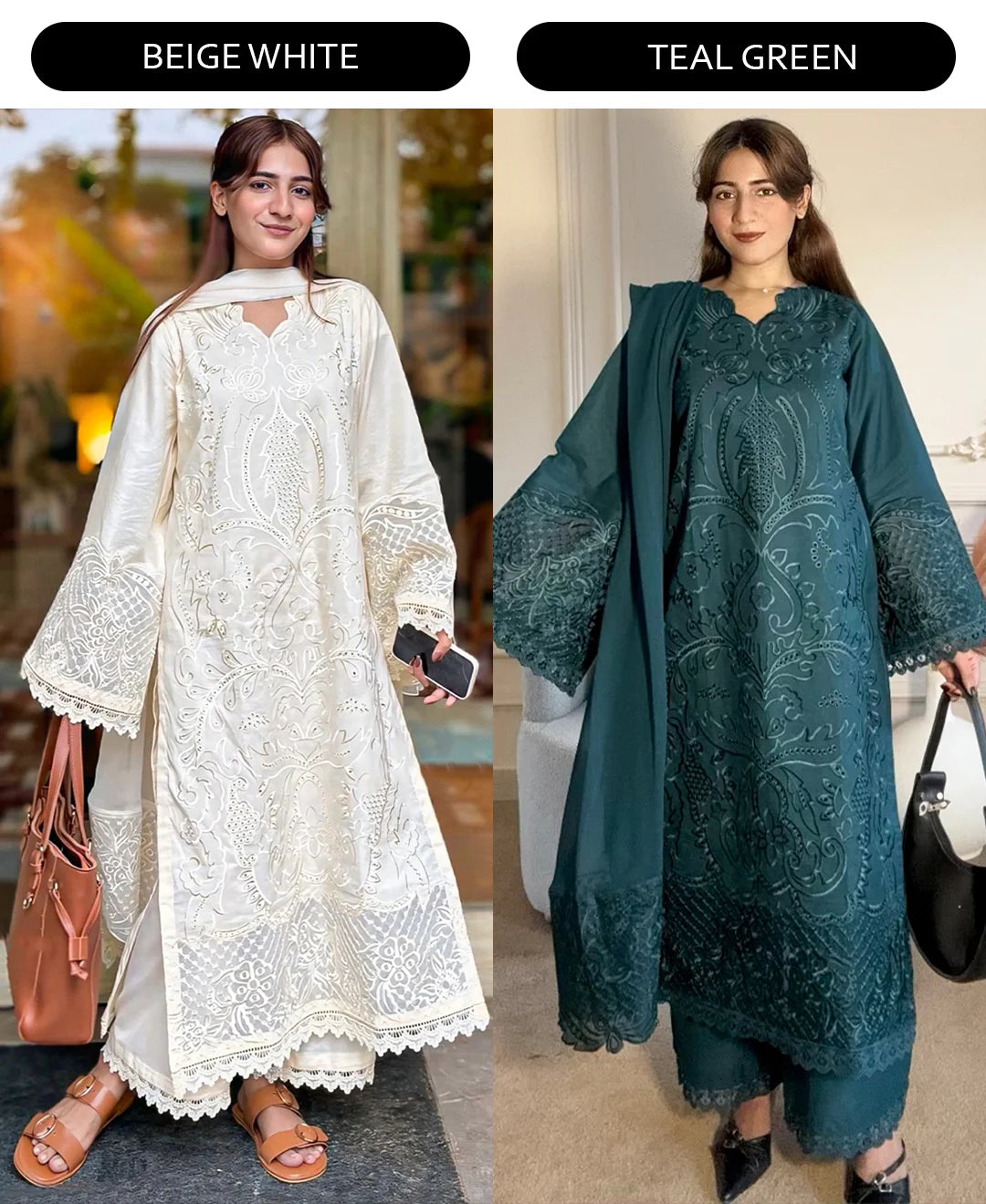 3 pcs Lawn Cotton Embroidered Dress - Butter Beige